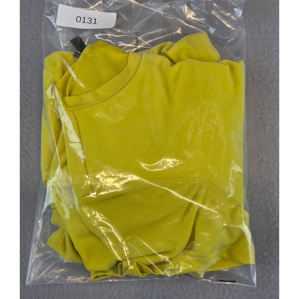 Express T-Shirt Dress XXS Crew Neck Chartreuse Neon Yellow Ruched Beach Bodycon - Picture 8 of 8